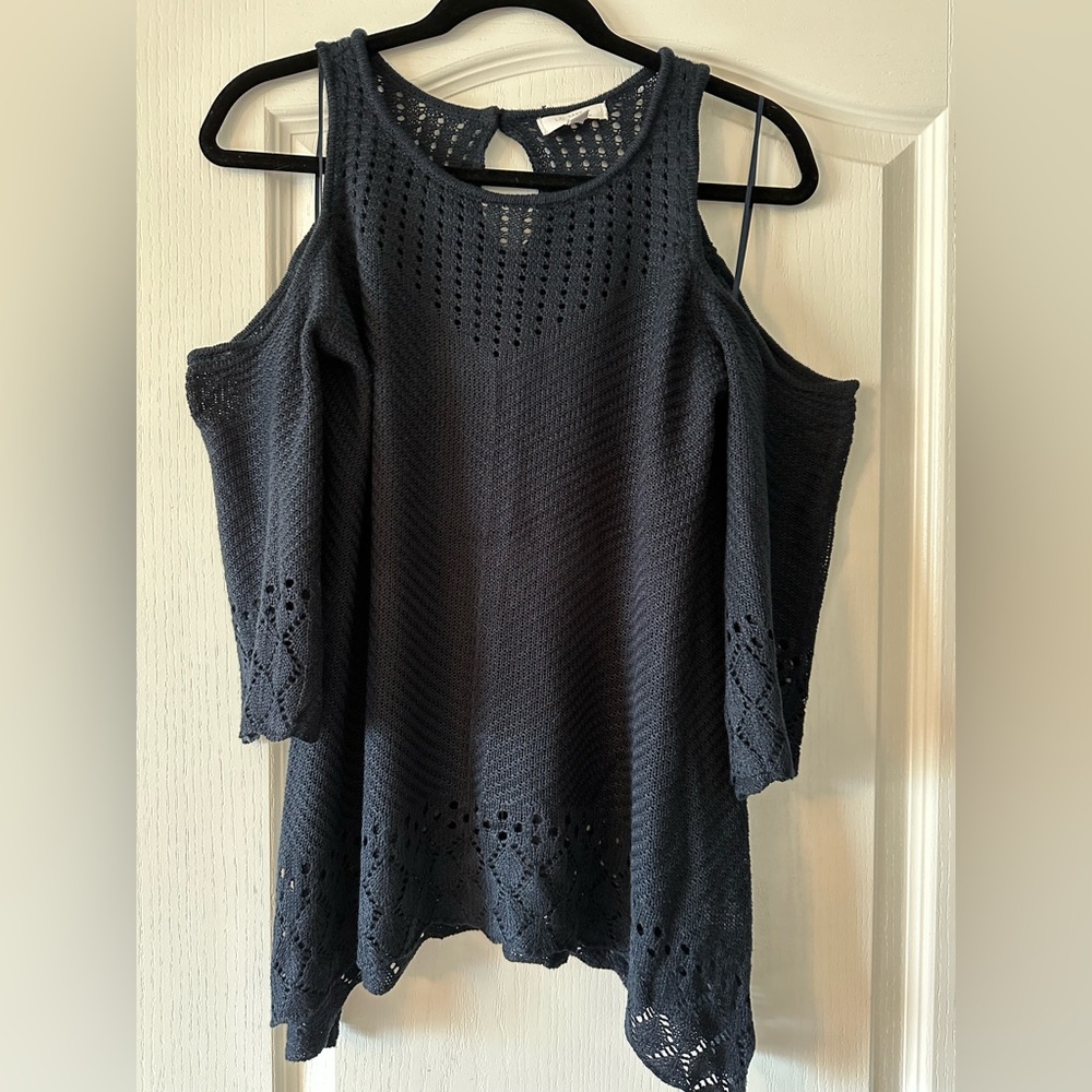 LC Lauren Conrad cold shoulder lightweight crochet sweater
